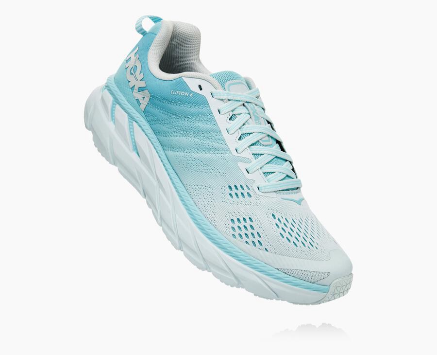 Walking Shoes Womens - Hoka One One Clifton 6 - Blue/White - SKZATYN-36